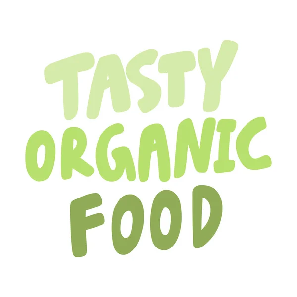 Tasty organic food. Green eco bio sticker for social media content. Vector hand drawn illustration design. — ストックベクタ