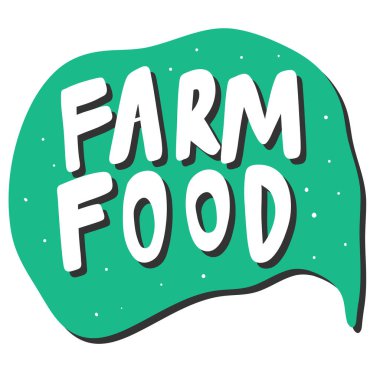 Çiftlik yemeği. Sosyal medya içeriği için yeşil ekolojik etiket. Vektör el çizimi illüstrasyon tasarımı. 