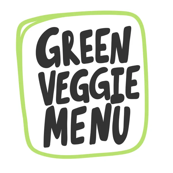 Zelené vegetariánské menu. Eco bio nálepka pro obsah sociálních médií. Návrh vektorového ručně kresleného ilustrace. — Stockový vektor