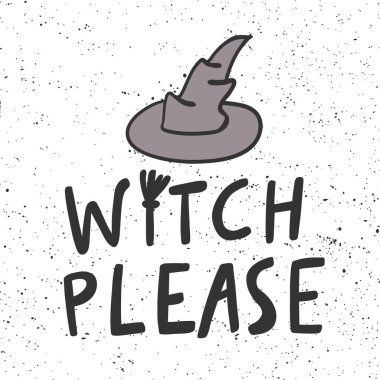 Cadı lütfen. Sosyal medya içeriği için Cadılar Bayramı Etiketi. Vektör el çizimi illüstrasyon tasarımı. 