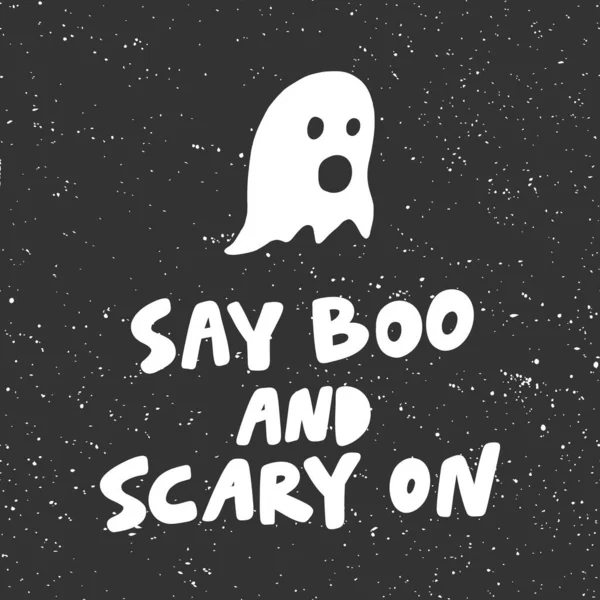 Zeg boe en eng op. Halloween Sticker voor social media content. Vector hand getekend illustratie ontwerp. — Stockvector