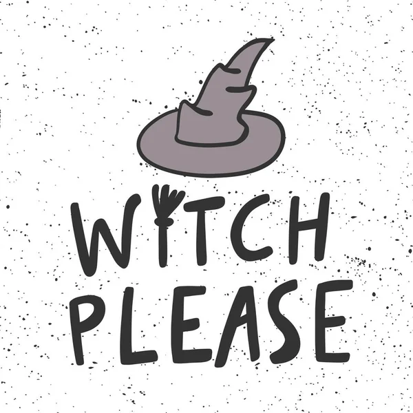 Bruxa, por favor. Halloween Adesivo para conteúdo de mídia social. Design de ilustração desenhada à mão vetorial . — Vetor de Stock
