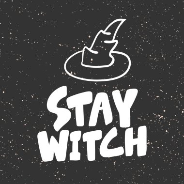 Cadı kal. Sosyal medya içeriği için Cadılar Bayramı Etiketi. Vektör el çizimi illüstrasyon tasarımı. 