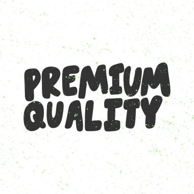 Birinci kalite. Sosyal medya içeriği için yeşil ekolojik etiket. Vektör el çizimi illüstrasyon tasarımı. 