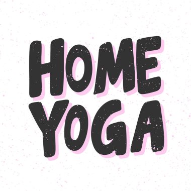 Evde yoga. Sosyal medya içeriği etiketi. Vektör el çizimi illüstrasyon tasarımı. 