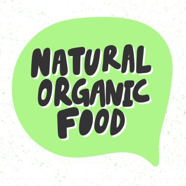 Doğal organik gıda. Sosyal medya içeriği için yeşil ekolojik etiket. Vektör el çizimi illüstrasyon tasarımı. 