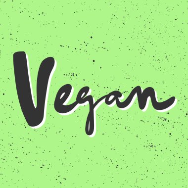 Vejetaryen. Sosyal medya içeriği için yeşil ekolojik etiket. Vektör el çizimi illüstrasyon tasarımı. 