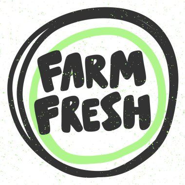 Çiftlik tazeliği. Sosyal medya içeriği için yeşil ekolojik etiket. Vektör el çizimi illüstrasyon tasarımı. 