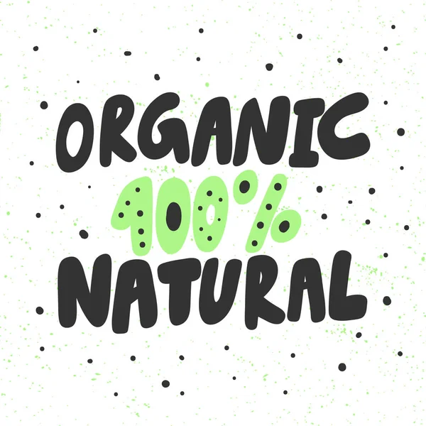 Biologisch 100 natuurlijk. Groene eco bio sticker voor social media content. Vector hand getekend illustratie ontwerp. — Stockvector