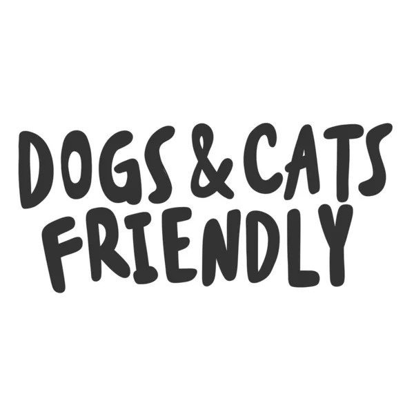 Köpekler ve kediler dost canlısı. Sosyal medya içeriği etiketi. Vektör el çizimi illüstrasyon tasarımı. — Stok Vektör