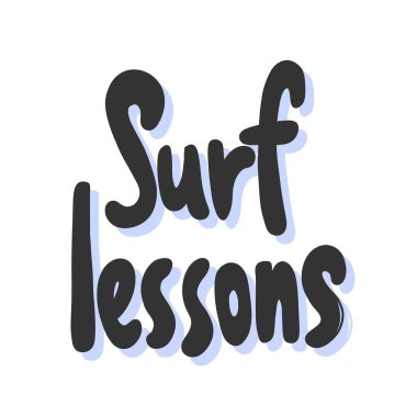 Sörf dersleri. Sosyal medya içeriği etiketi. Vektör el çizimi illüstrasyon tasarımı. 