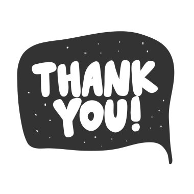 Teşekkür ederim. Çizgi film harfleriyle çizilmiş illüstrasyon etiketi. Çıkartma, video blog kapağı, sosyal medya mesajı, hediye arabası, gömlek baskısı tasarımı kadar iyi..