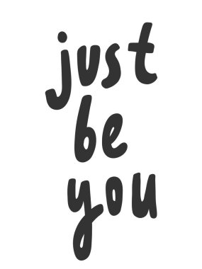 Kendin ol yeter. Çizgi film harfleriyle çizilmiş illüstrasyon etiketi. Çıkartma, video blog kapağı, sosyal medya mesajı, hediye arabası, gömlek baskısı tasarımı kadar iyi..