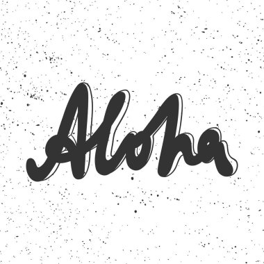 Aloha! Çizgi film harfleriyle çizilmiş vektör el çizimi. Çıkartma, video blog kapağı, sosyal medya mesajı, hediye arabası, gömlek baskısı tasarımı kadar iyi..