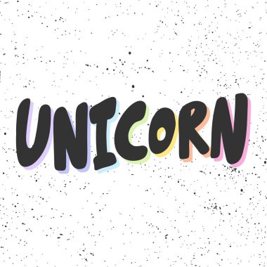 Tek boynuzlu at. Sosyal medya içeriği etiketi. Vektör el çizimi illüstrasyon tasarımı. 