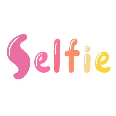 Selfie logolu çizgi film ikonu. Kaligrafik vektör simgesi.