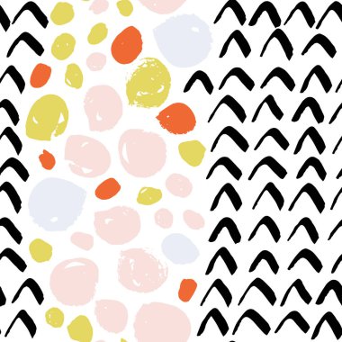 Geometrik fırça darbeleri elementleri ile vektörsüz desen. Memphis geometrik anahatları modern moda. 