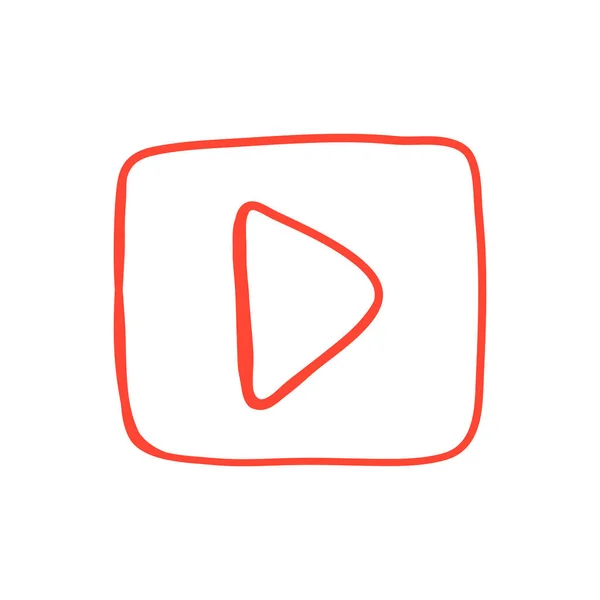 Rote Hand gezeichnete Taste mit Video-Knopf-Symbol. — Stockvektor