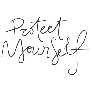 Koru kendini. Covid-19. Sosyal medya içeriği etiketi. Vektör el çizimi illüstrasyon tasarımı. 