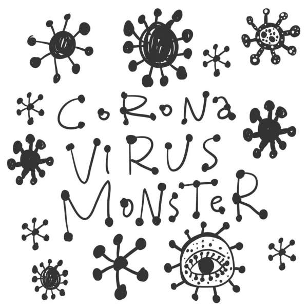 Corona Virus Monster. Covid-19. Sticker for social media content. Vector hand drawn illustration design. — Stock Vector