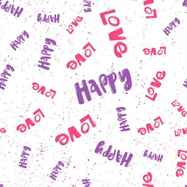 Happy Love. Modèle rétro pour la conception d'impression. Illustration vectorielle de dessin animé. Design romantique de texture sans couture. Illustration vectorielle de calligraphie dessinée à la main. — Image vectorielle