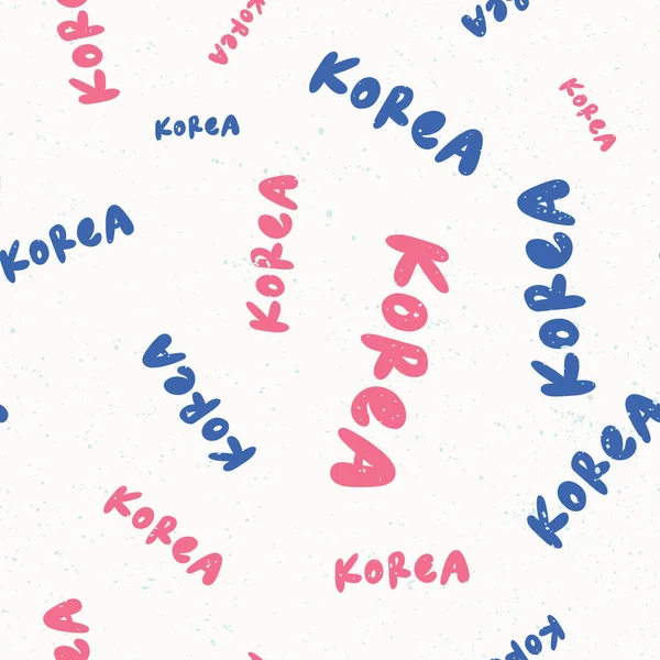 Korea. Retro-Muster für Printdesign. Zeichentrickvektorillustration. Romantisches nahtloses Texturdesign. Handgezeichnete Kalligraphie Schriftzug Vektorillustration. — Stockvektor