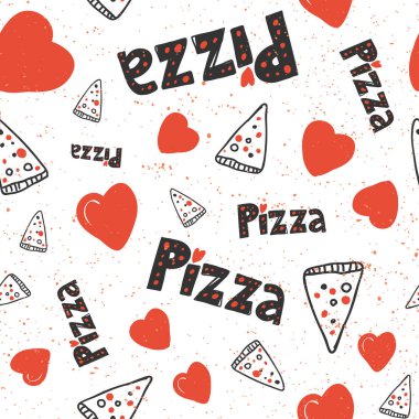 - Pizza. Parmak izi tasarımı için geçmişe dönük desen. Çizgi film vektör çizimi. Romantik dikişsiz doku tasarımı. El çizimi harf vektör illüstrasyonuName.