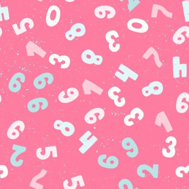 Elle çizilmiş sayı elementleri olan kusursuz vektör deseni. Memphis geometrik anahatları modern moda. 