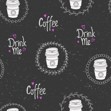 Elle çizilmiş kahve bardakları ile soyut, pürüzsüz desen. Kaotik boyalı elementleri olan güzel modern doku. Web tasarımınız için çok renkli arkaplan, arkaplan, paketleme