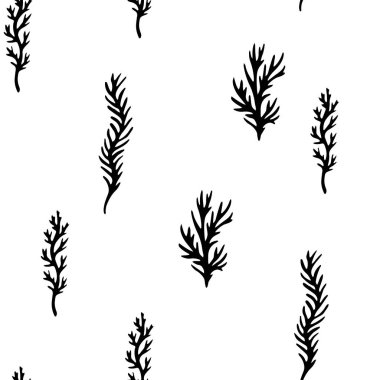 Doğa elementleri kusursuz. Vektör soyut grafik tasarımı. Kusursuz vektör çiçek deseni. Beyaz soyut doku. El çizimi eskiz. Doodle kümesi ögesi.