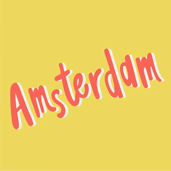 Amsterdam. Plaksjabloon met platte designelementen voor kalligrafie. Retro art voor covers, banners, flyers en posters. Eps vector illustratie — Stockvector