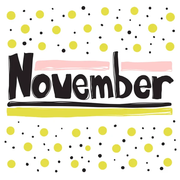 November. Tekst kaart kalligrafie ontwerp. Vector illustratie Patroon achtergrond. Uitnodiging ontwerp. Feestelijke vectorillustratie — Stockvector