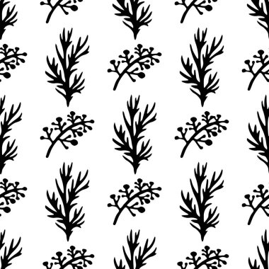 Doğa elementleri kusursuz. Vektör soyut grafik tasarımı. Kusursuz vektör çiçek deseni. Beyaz soyut doku. El çizimi eskiz. Doodle kümesi ögesi.
