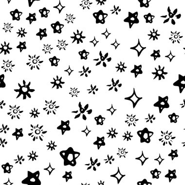 Fırça darbeleri geometrik yıldız elementleri ile soyut ve pürüzsüz desen. Kaotik boyalı şekilli güzel modern doku. Tasarımınız için tek renkli arkaplan.