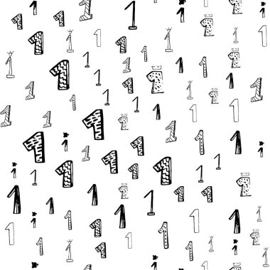 Bir, bir. Elle çizilmiş sayı elementleri olan kusursuz vektör deseni. Memphis geometrik anahatları modern moda. 