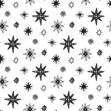 Fırça darbeleri geometrik yıldız elementleri ile soyut ve pürüzsüz desen. Kaotik boyalı şekilli güzel modern doku. Tasarımınız için tek renkli arkaplan.