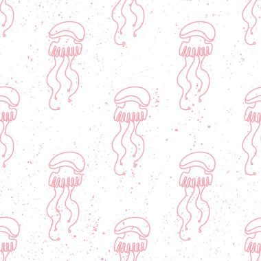 Duvar kağıdı tasarımı için dikişsiz denizanası desenli karalama. Bir çizgi soyut süs baskısı. Deniz Okyanusu.