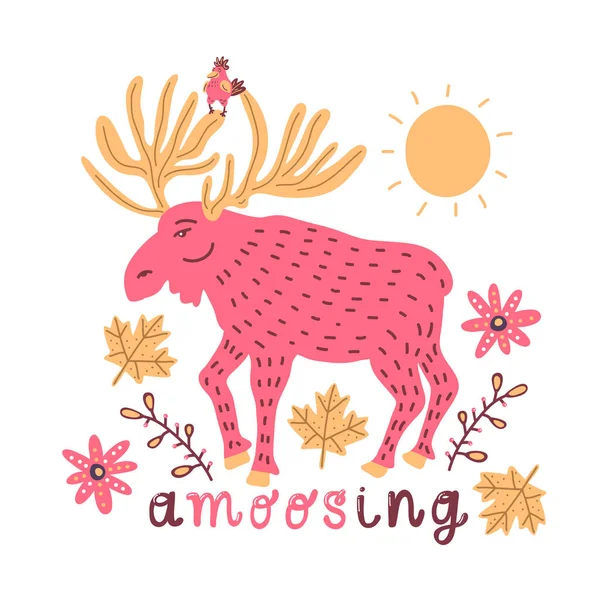 American Cartoon red moose vector for decoration design. Symbol, logo illustration. Funny cartoon character. — Stock Vector