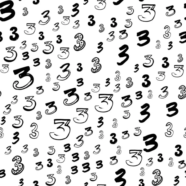 Trzy, trzy. Wektor bezszwowy wzór z ręcznie rysowane elementy liczb. Memphis geometryczny zarys modny nowoczesny styl. — Wektor stockowy