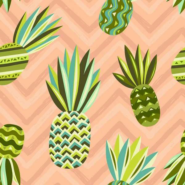 Pineapples seamless. Jungle wallpaper. Tropical fruit. Brazil tropical pattern.Fabric background, texture. Summer tropical leaf. Fresh fruit. — Stock Vector