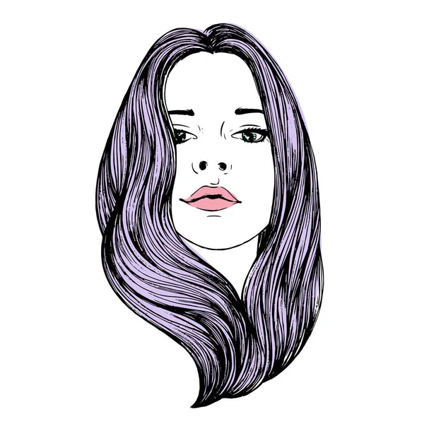 Bonito rosto de mulher com maquiagem nua mão desenhada ilustração vetorial. Retrato gráfico original elegante com belo modelo de menina atraente jovem. Moda, estilo, beleza. Gráfico, desenho de esboço. —  Vetores de Stock