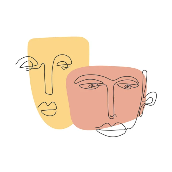 Çizgisel soyut yüzlü modern poster. Devamlı çizgi sanatı. Bir çizgi. Minimalist grafik.