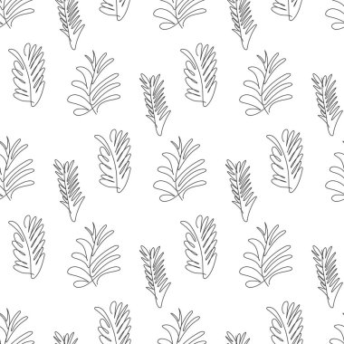 Tropikal yapraklar pürüzsüz. El çizimi yaprak arkaplanı. Modern çizgiler, estetik hatlar. Vektör illüstrasyonu, siyah ve beyaz tasarım
