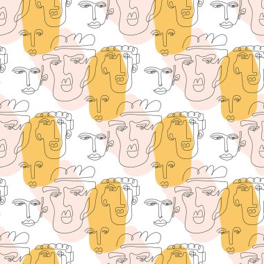 Bir çizgi, soyut ve pürüzsüz bir yüz çiziyor. Modern minimalizm sanatı, estetik yapı. Kadın ve erkek yüzlerinin olduğu aralıksız bir çizgi..