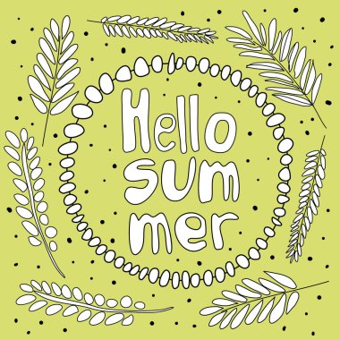 Merhaba yaz. Çizgi film illüstrasyon moda tabiri. Sevimli Moda Tasarım Yazıtipi. Vintage vektör el çizimi çizimi. Vektör logo simgesi.