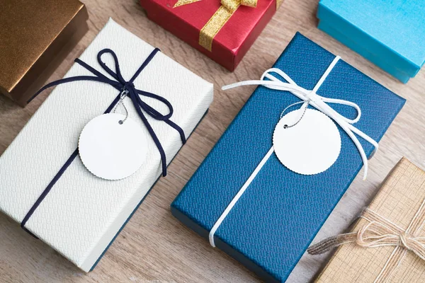 Bovenaanzicht Van Diverse Geschenkdozen Houten Tafel — Stockfoto