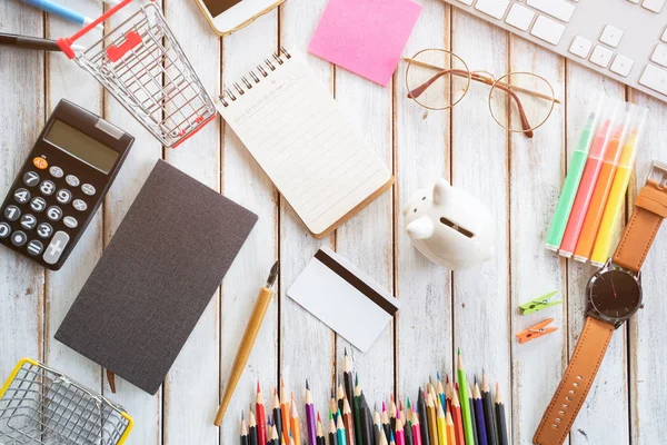 Büroschreibtisch Kopierraum Für Text Draufsicht — Stockfoto