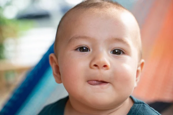 Little Boy Sitting Hammock — Stock Photo, Image