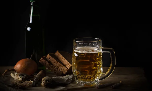 beer drink stands on a table in a glass