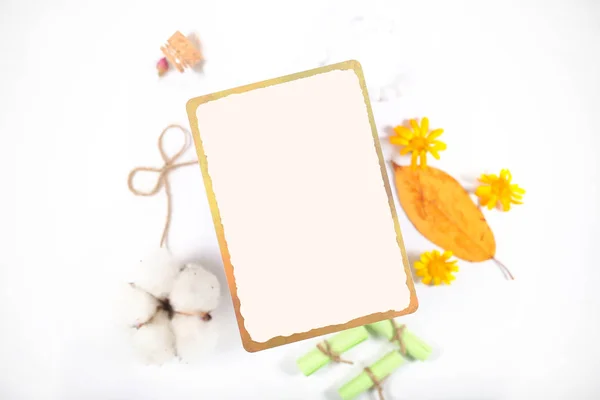 the recipe recording card rests on a bright background